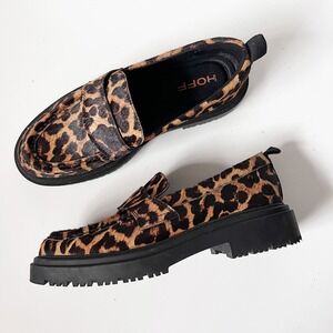 HOFF Leopard Print Leather Loafer Calf‎ Hair Chunky Lug Sole Womens Size 40 10